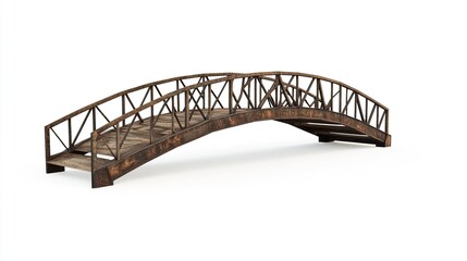 Obraz premium A rustic metal bridge with aged textures and a bold industrial framework, its structural elegance showcased against a clean white backdrop. 