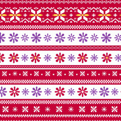 Cranberry-Lilac Fair Isle snowflake fabric with Nordic charm pattern.