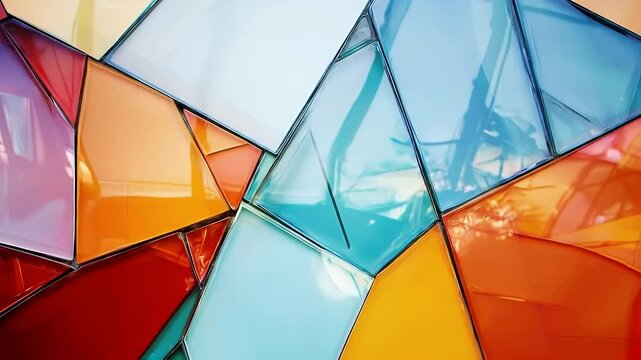 Abstract Geometric Pattern in Vibrant Red Orange Yellow and Blue Transparent Material