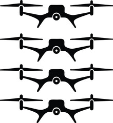 Quadcopter Drone Icons Set Black Silhouettes on White Background