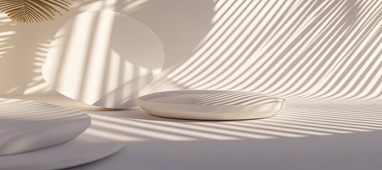 Naklejka premium Minimalist, Soft Pastel Display with Sunlit Shadows