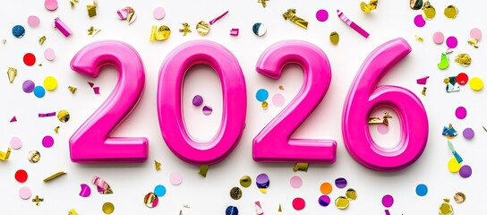 Fototapeta premium Pink 2026, Festive Confetti