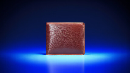 Obraz premium A brown leather wallet is showcased against a vibrant blue gradient background beautifully