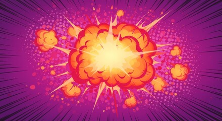 Dynamic Comic Book Explosion - Vibrant comic book explosion graphic with orange and purple hues, perfect for action-themed projects