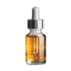 Naklejka premium Glass dropper bottle filled with amber liquid, perfect for skincare or essential oils in a clean, minimalistic setting on transparent background