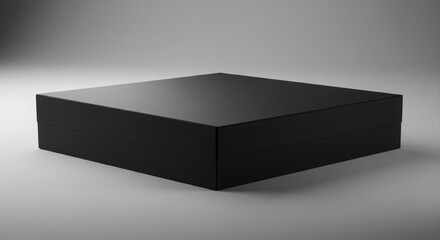 Black box product mockup on neutral background. Empty box angled at an angle. Professional mockup for product design and presentation on a neutral surface -