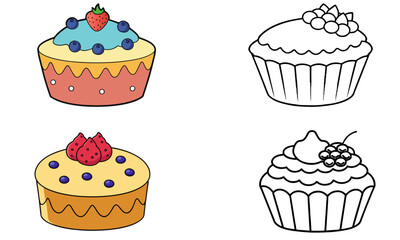 Delicious Cake & Cupcake Vector | Sweet Dessert with Berry Illustration