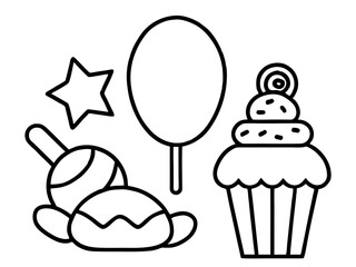 Fun Dessert Coloring Page | Cakes, Cupcakes, Candy & Ice Cream Illustration