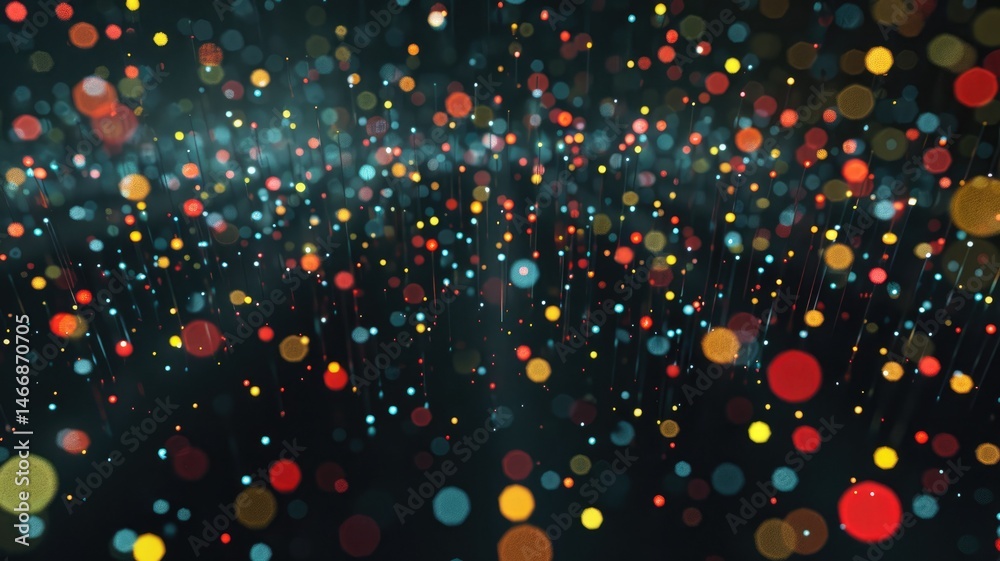 Poster abstract visualization of glowing dots and lines on a dark background. digital artwork of glowing vi