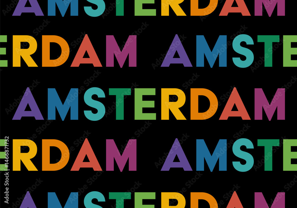 Fototapete seamless pattern with amsterdam. amsterdam colorful vector typography background