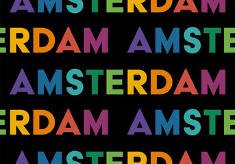 Seamless pattern with Amsterdam. AMSTERDAM colorful vector typography background