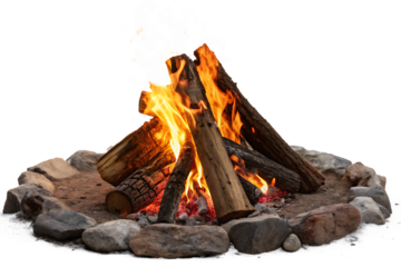Brightly Burning Campfire with Large Logs in a Stone Ring
