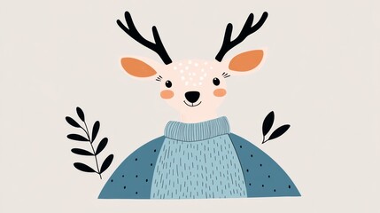 Naklejka premium A Christmas deer in a sweater