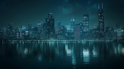 City Buildings Shine Under Sunset Sky Over Waterfront High Resolution Picture