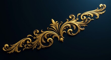 Golden Ornate Design Element - Elegant gold filigree design on a dark blue background, perfect for adding a touch of luxury to any project