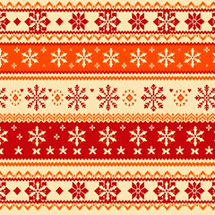 Burnt orange Nordic snowflake Fair Isle geometric knit design pattern.