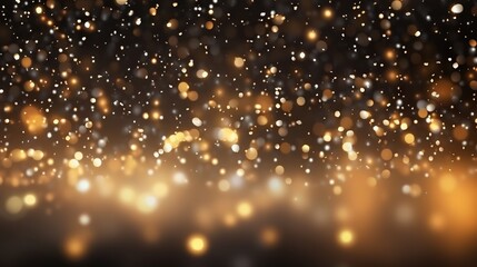 Glittering Light Christmas Luxury Banner with Golden Dust, Glowing Bokeh, Confetti, Gold and White Magic Particles