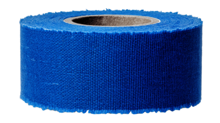 Blue fabric tape on roll with cardboard tube isolated on white background