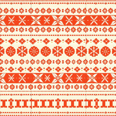 Burnt orange Nordic snowflake Fair Isle geometric knit design pattern.