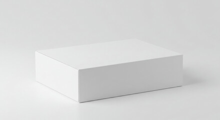 Blank white box product mockup on a neutral background. Empty box resting on a plain surface for presentation or branding.