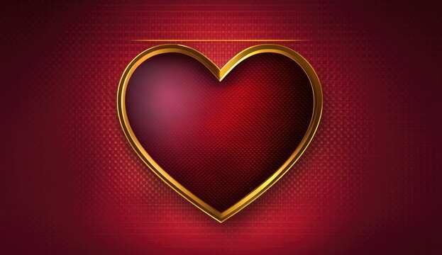Red heart-shaped frame, golden outline, on a deep red background with a textured pattern - Powered by Adobe