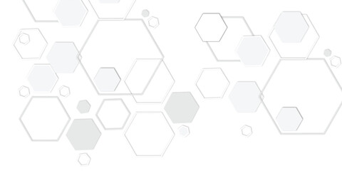 Elegant 3D White and grey out line Geometric hexagon Technology Structure with Polygonal Honeycomb Details, Abstract Visuals, and Luxury Pattern Design Elements for a Contemporary High-Tech Background