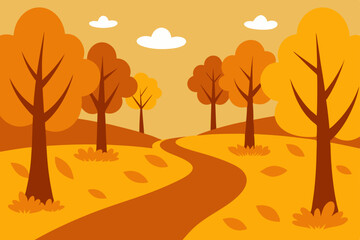 autumn grove with golden leaves and a winding dirt.svg