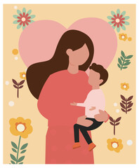 Happy Mother's Day Square Illustration Set - Mom & Child Floral Graphics-05