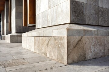 Square-edge architecture with stone slabs at base --ar 3:2 --v 7 Job ID: f160ac76-f733-44cf-b950-bc11e1e711e6