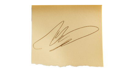  signature with rough edges on paper note isolated on white background
