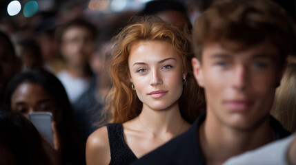 Obraz premium Fashion Week Street Scene with Crowds and Excitement