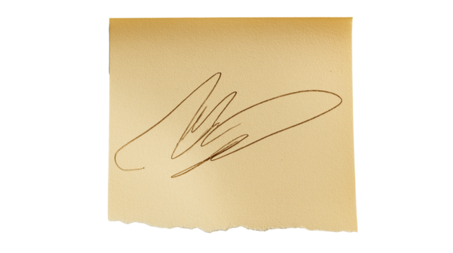  signature with rough edges on paper note isolated on white background
