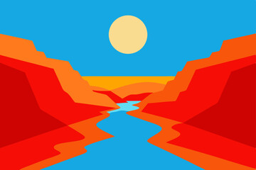 canyon river cutting through red rocks under brigh.svg