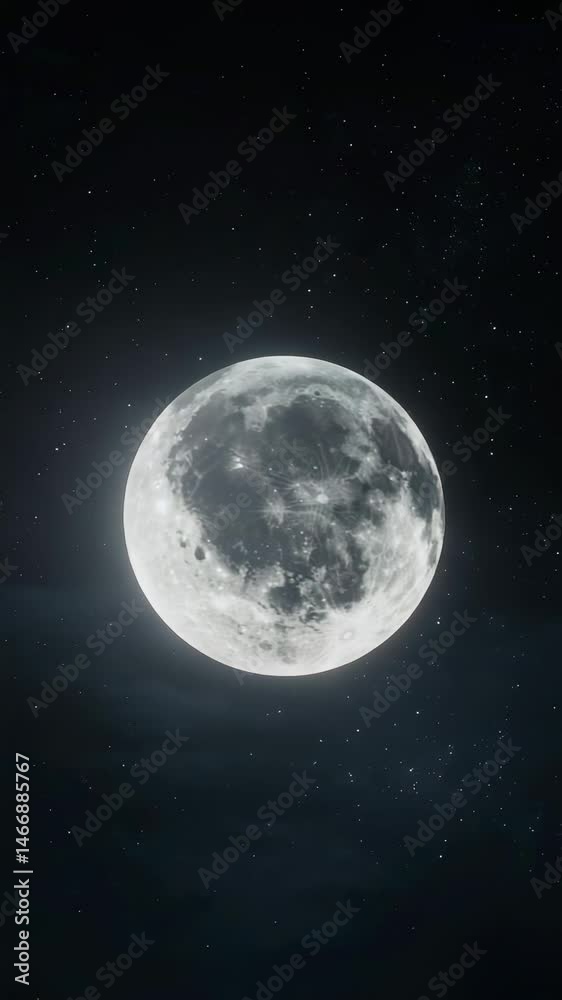 Poster the mesmerizing view of a full moon illuminating the night sky, surrounded by countless twinkling st