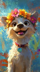 Joyful Dog with Flower Crown - Happy Pet Portrait