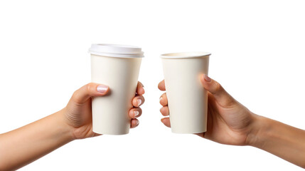 Hand Holding a Paper Cup on White Background