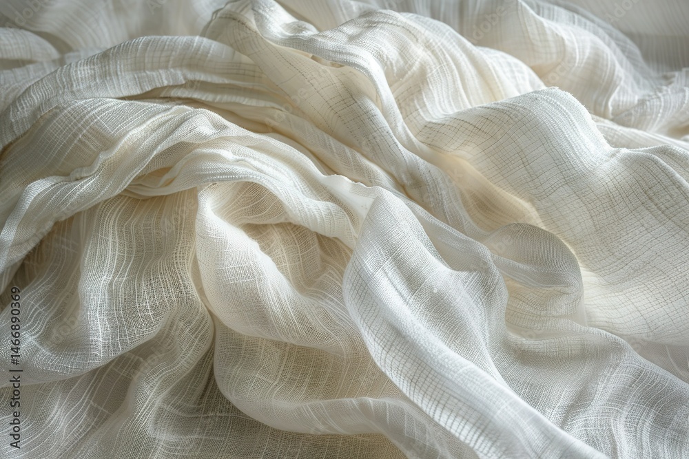 Poster delicate white fabric texture with soft folds and subtle weave pattern abstract