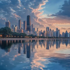Fototapeta premium Open Sky Above Oceanfront Downtown Buildings View High Resolution Picture