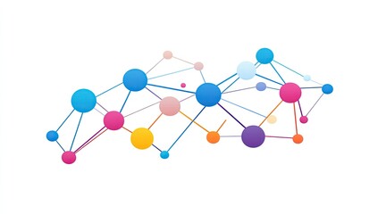 Abstract network graphic with various coloured nodes connected by lines.  Visualizes interconnected data points
