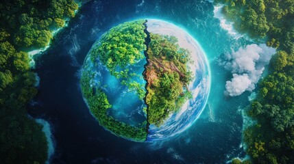 Fototapeta premium Fragile Planet: A Divided Earth, Environmental Crisis