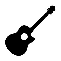 Black silhouette of an acoustic guitar with cutaway on a white background