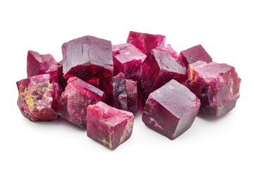 A pile of deep red, cubic crystals