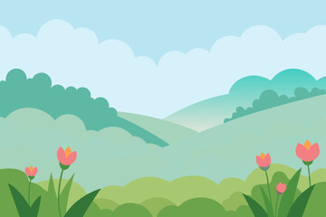 Fototapeta premium early morning mist over flower filled meadows .svg