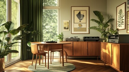 Sunlit Mid-Century Modern Room with Plants
