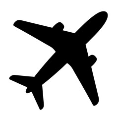 Silhouette of airplane flying with smooth rounded shapes on white background