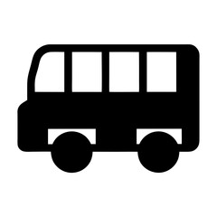 A simple black silhouette illustration of a small passenger bus vehicle