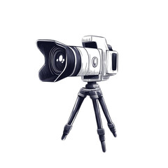 Detailed illustration of a professional digital camera mounted on a tripod ready to capture photos for projects.