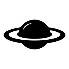 Simple black silhouette vector drawing of a planet with rings in space