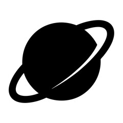 Simple Black and White Illustration of a Ringed Planet in Space