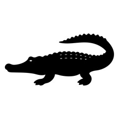 Silhouette of a powerful and mysterious alligator against a clean white backdrop